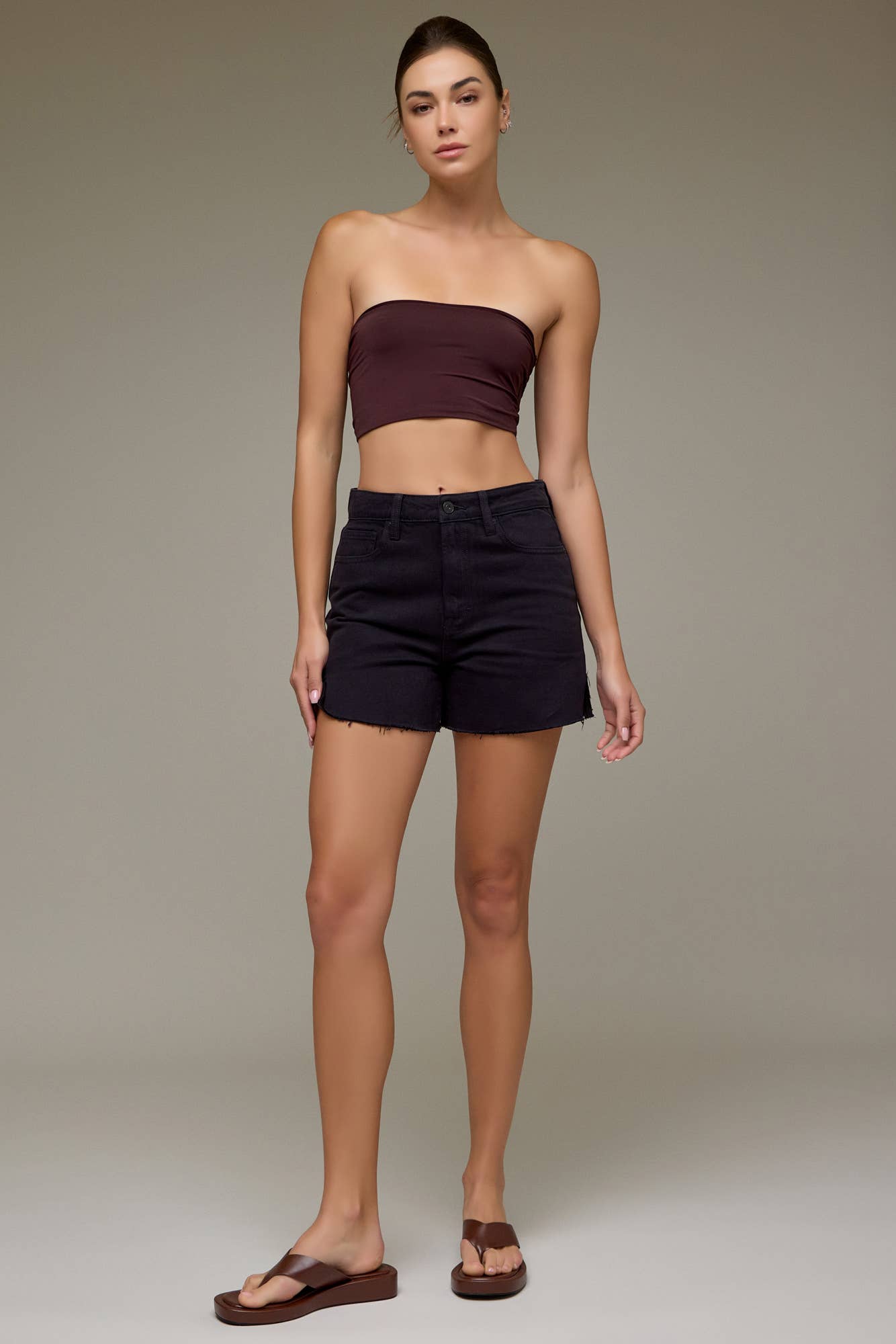 Black Side Slit Mom Shorts