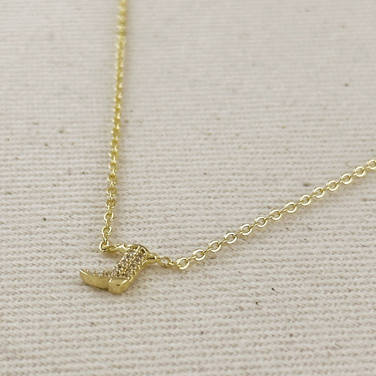 18k gold filled mini cowgirl boot necklace with pave CZ view 3