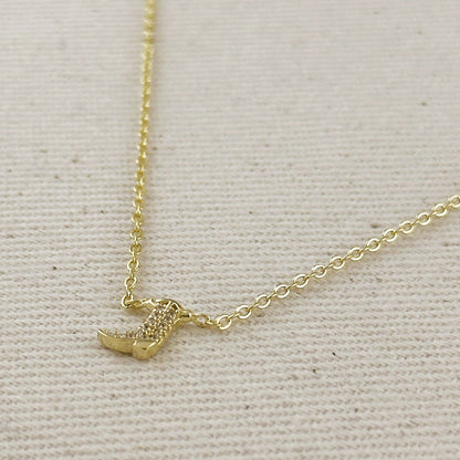 18k gold filled mini cowgirl boot necklace with pave CZ view 3