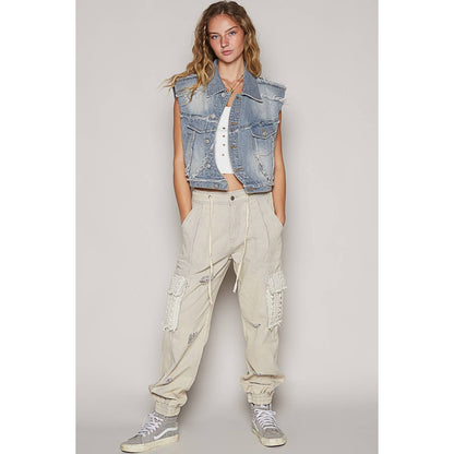 Warped Front Closure Denim Vest