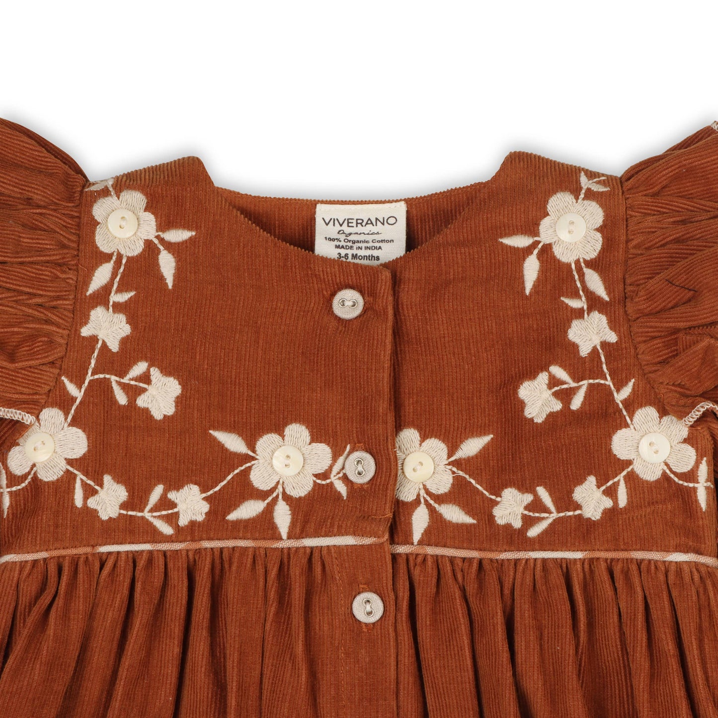 Floral Embroidered Corduroy Baby Dress