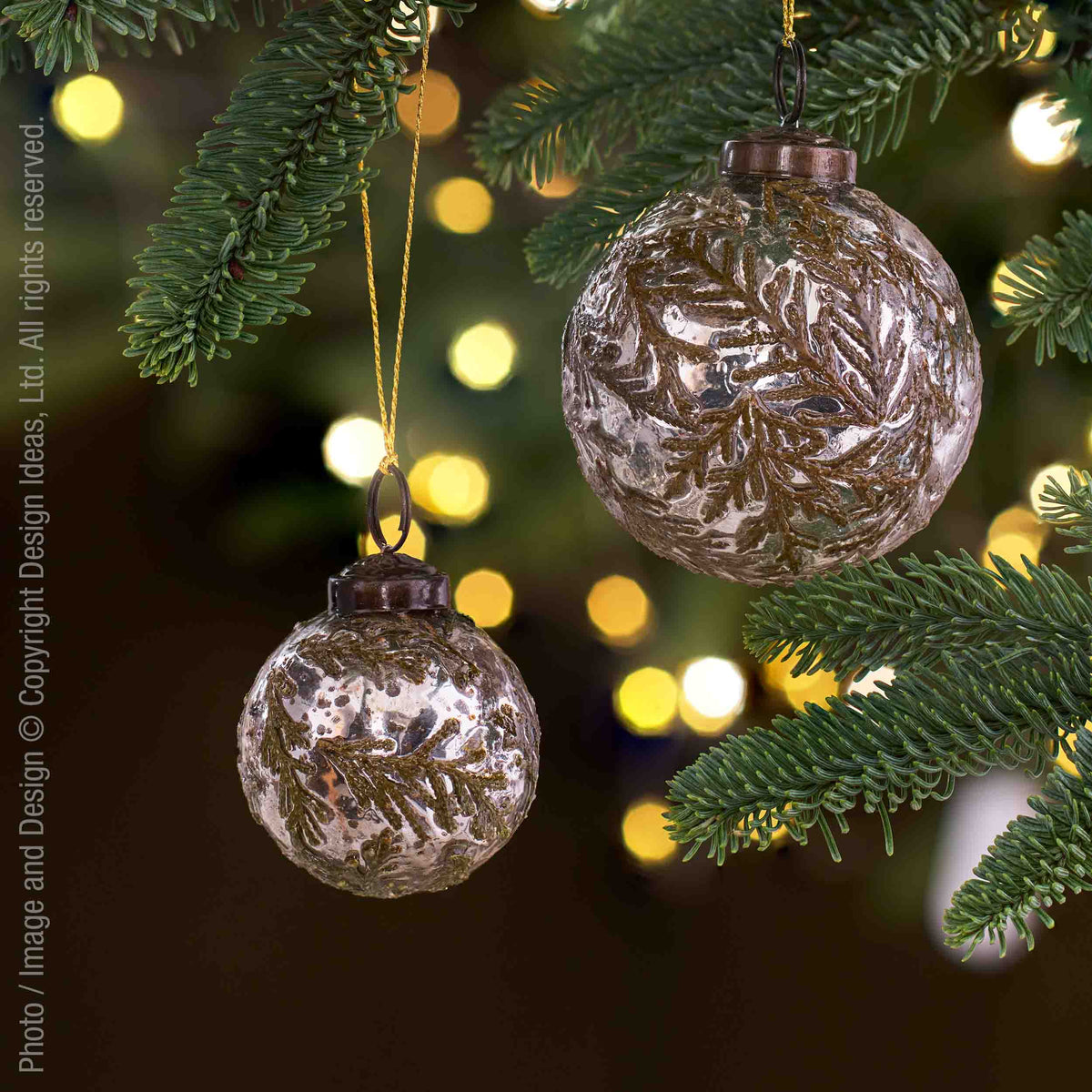 texxture Balsam 2 inch and 3 inch glass ornaments together