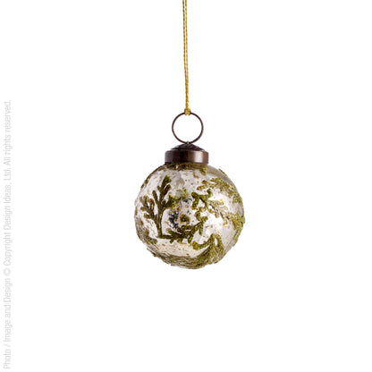 texxture Balsam 2 inch silver glass ornament with cedar sprays | Pencie & Ginger