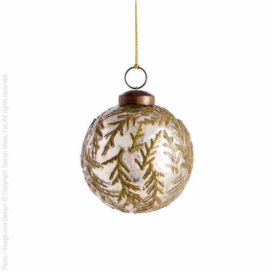 texxture Balsam 3 inch silver glass ornament with cedar sprays | Pencie & Ginger
