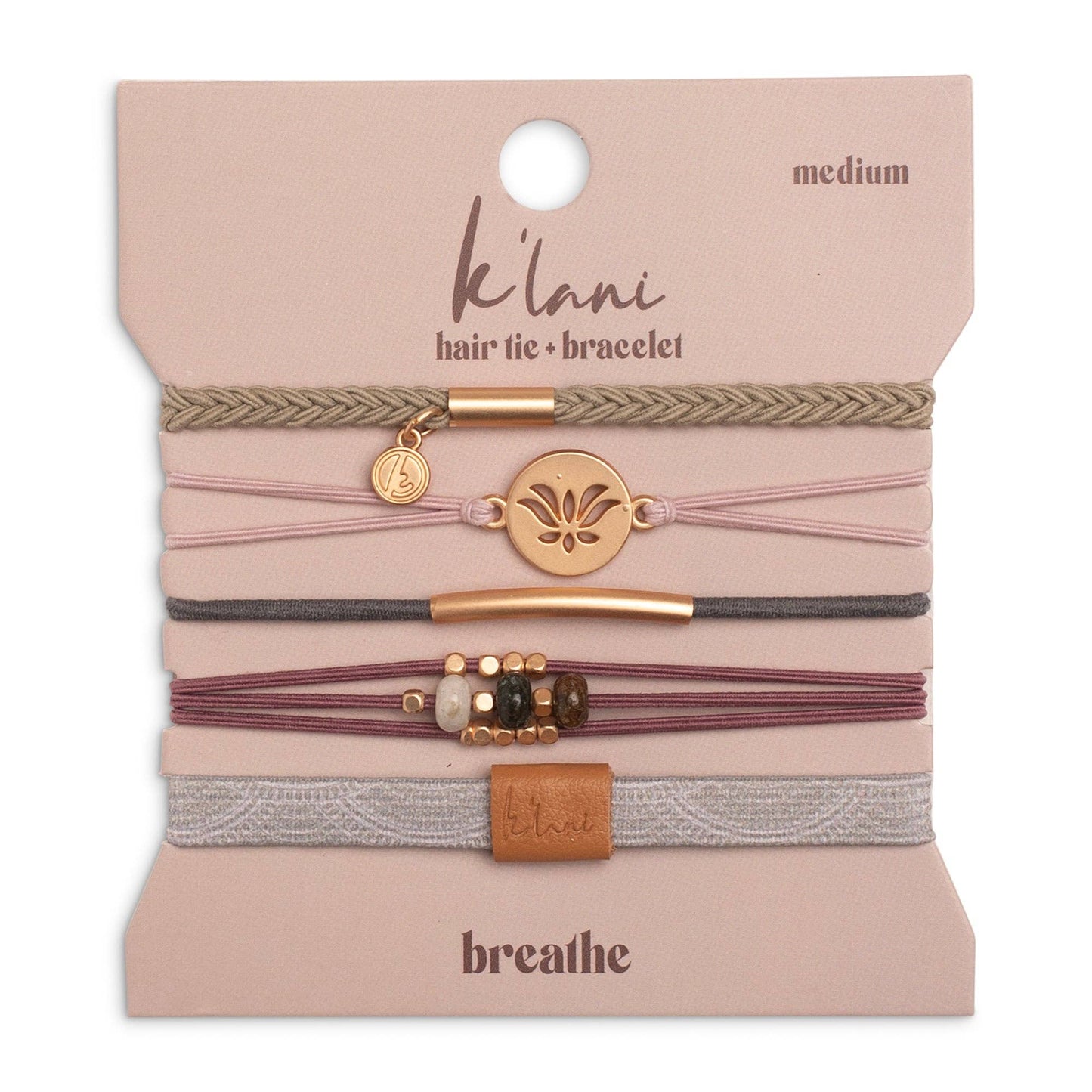 "Breathe" Lotus Flower Earthy Tones Hair Tie Bracelets: Medium