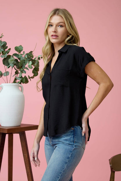 Tab Sleeve Button Down Tee