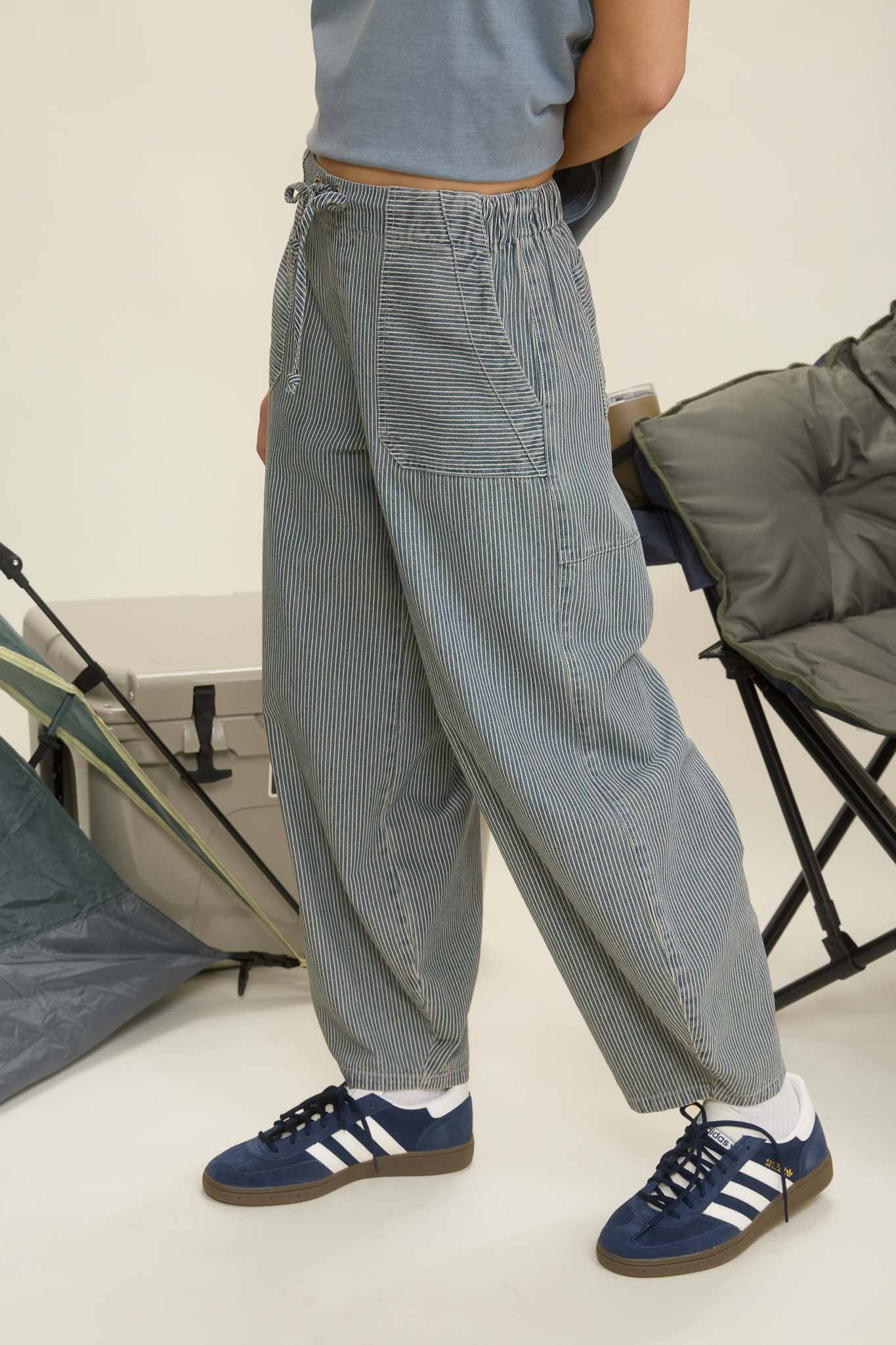 Striped Denim Draw String Pants