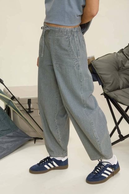 Striped Denim Draw String Pants