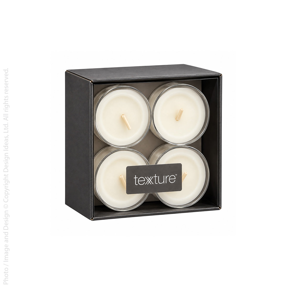 Clear Cup Tealight Candles gift box, angled view