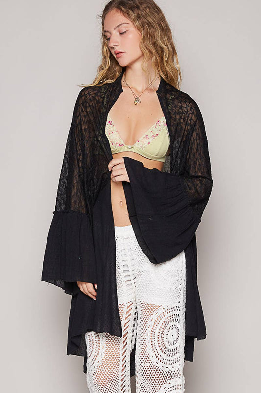 Flare Sleeve Solid Lace Cardigan