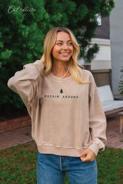 ROCKIN' AROUND Cropped Thermal Vintage Pullover