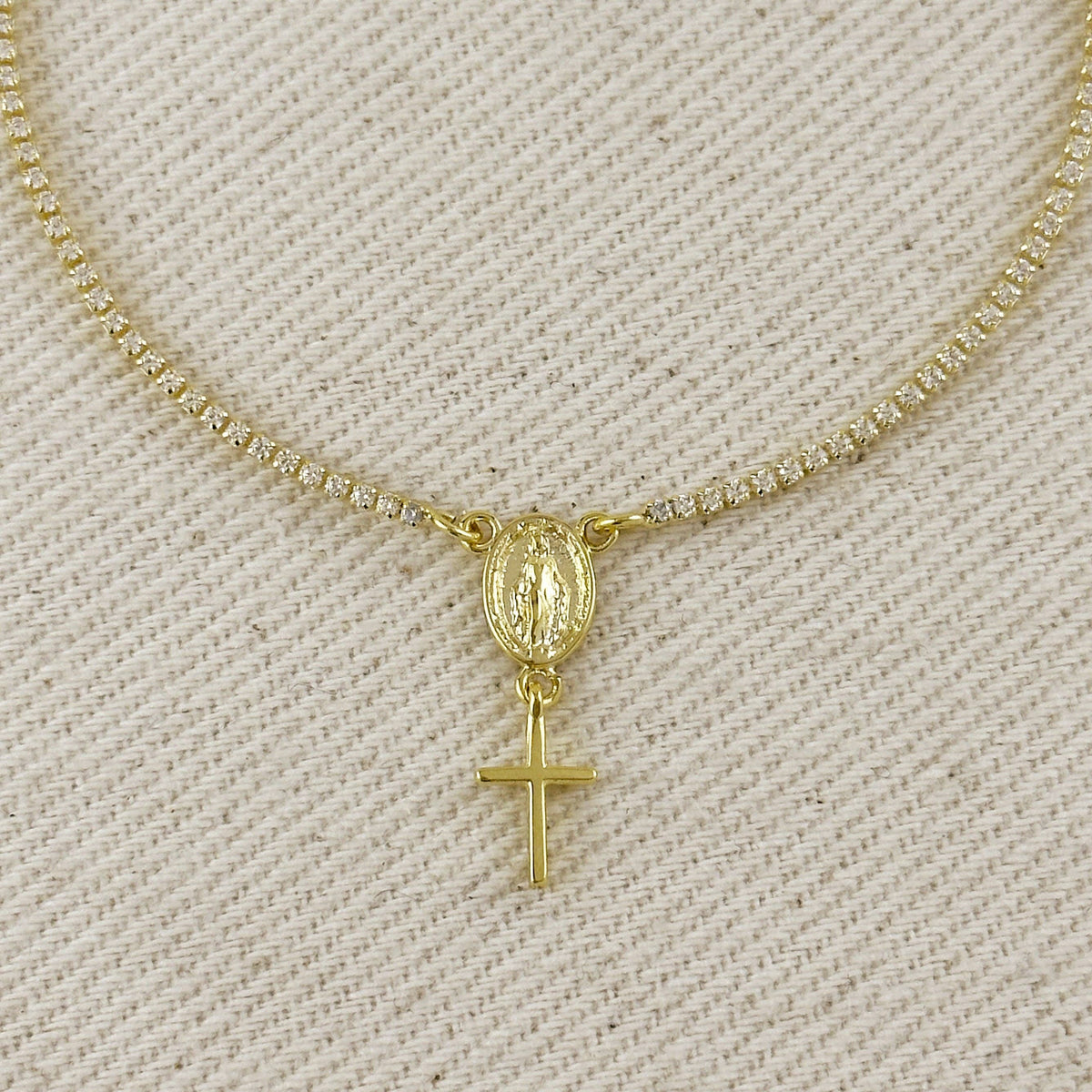 18k gold filled 1.2mm CZ rosary bracelet with Miraculous Mary medal view 7