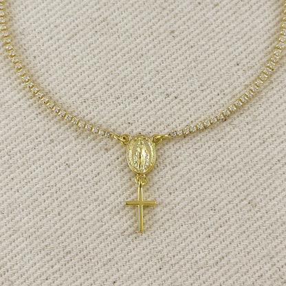 18k gold filled 1.2mm CZ rosary bracelet with Miraculous Mary medal view 7