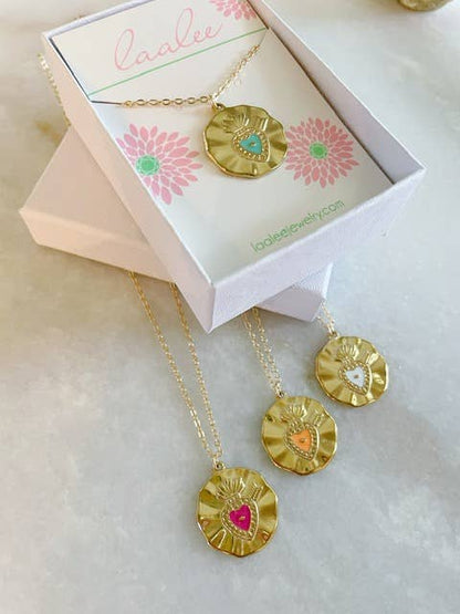 Gold Turquoise Sacred Heart Pendant Necklace