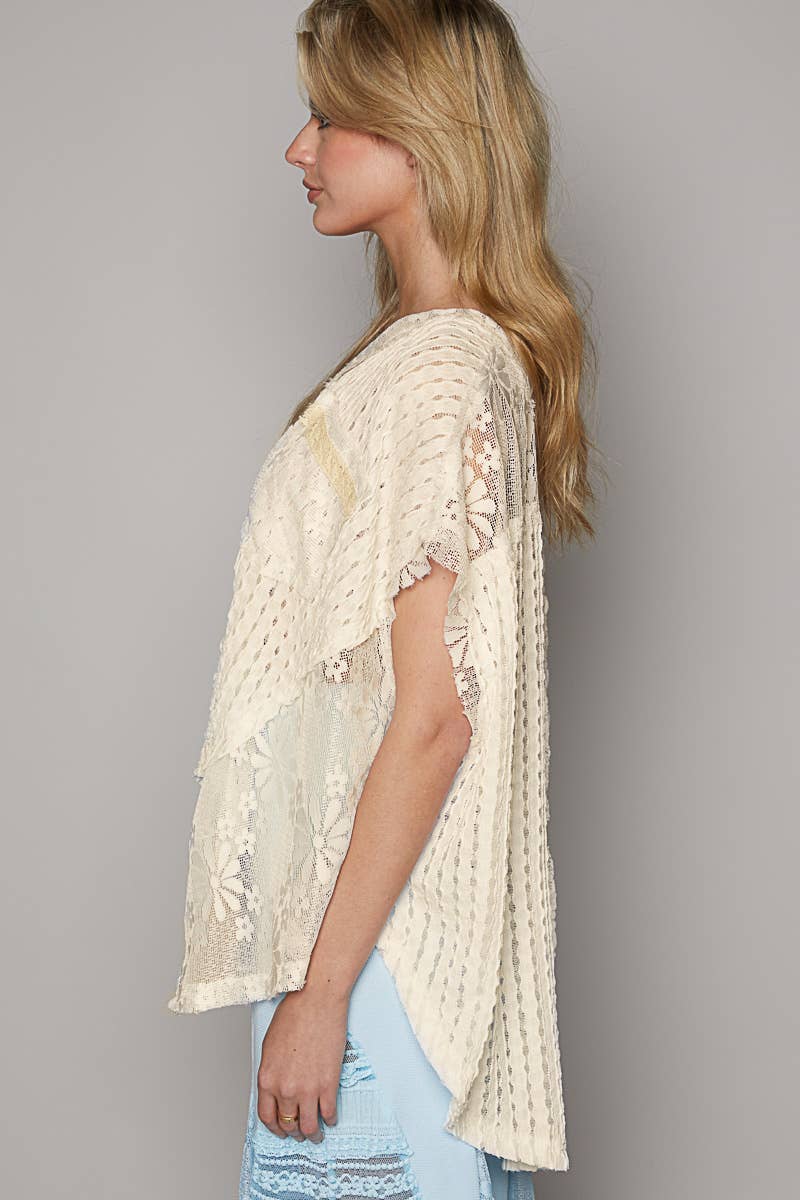 Oversized Lace Woven Top - Cream