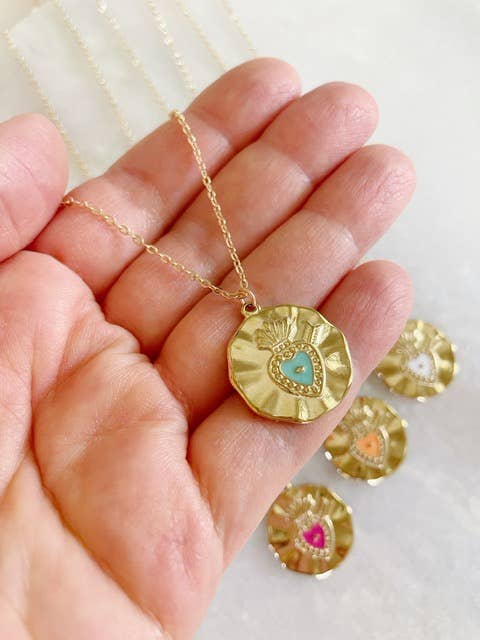 Gold Turquoise Sacred Heart Pendant Necklace