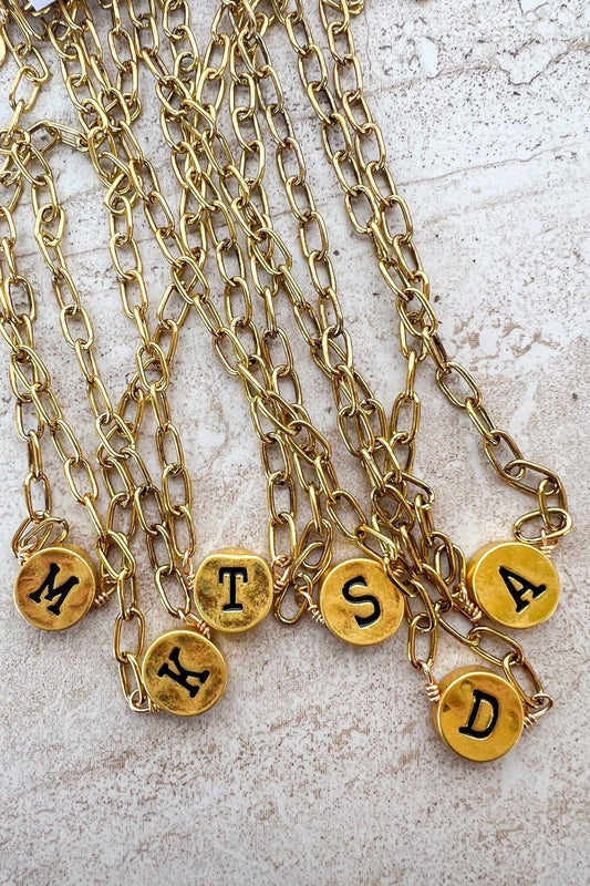 Circle Initial Pendant Necklace Gold