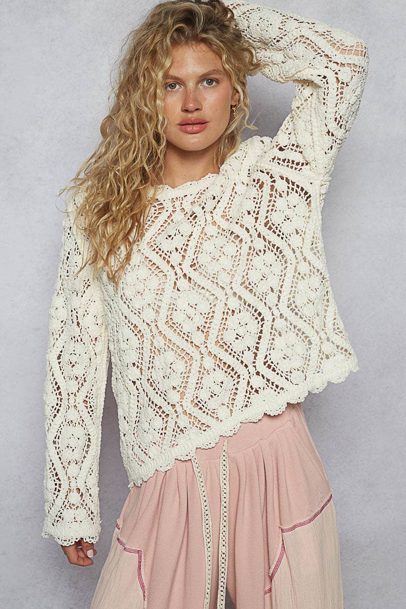 Open knitted crochet pullover sweater