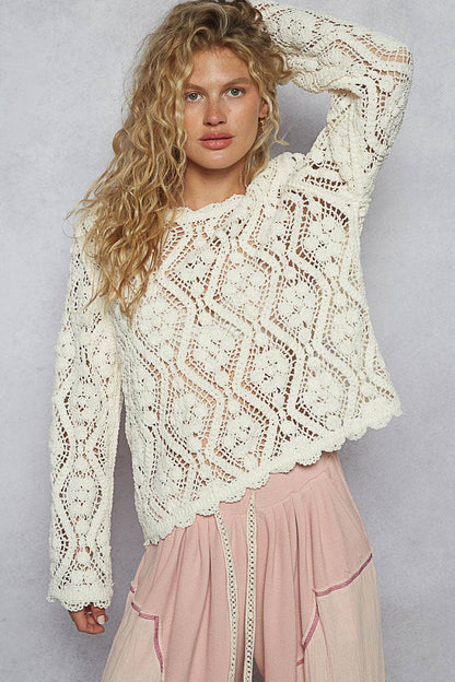 Open knitted crochet pullover sweater