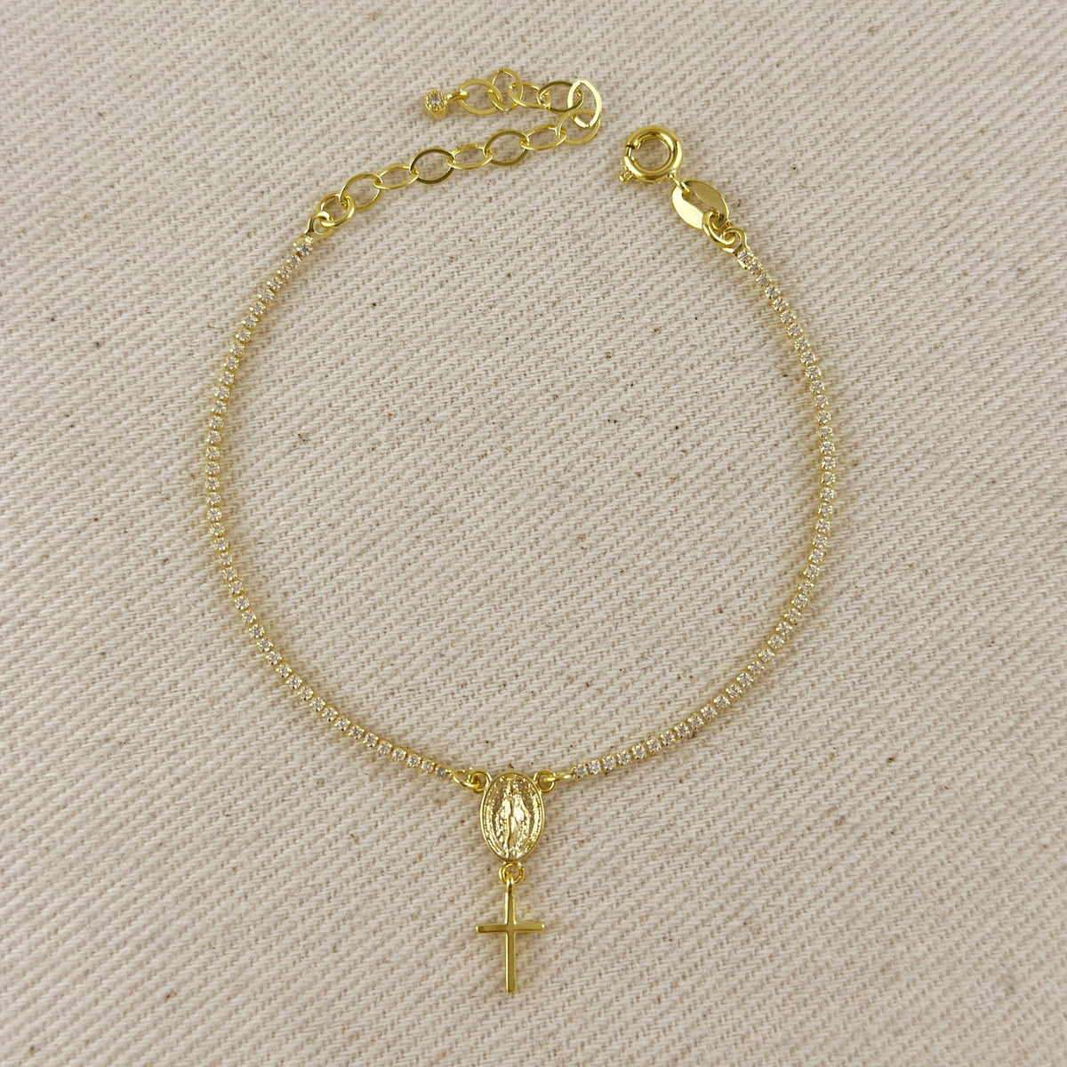 18k gold filled 1.2mm CZ rosary bracelet with Miraculous Mary medal | Pencie & Ginger