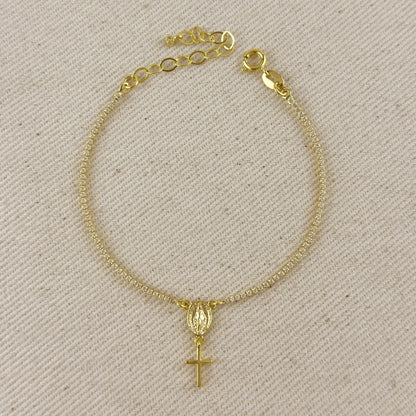 18k gold filled 1.2mm CZ rosary bracelet with Miraculous Mary medal | Pencie & Ginger