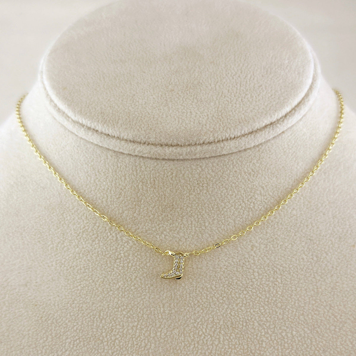 18k gold filled mini cowgirl boot necklace with pave CZ view 6