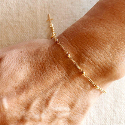 18k gold filled beaded bracelet with cross charm view 2