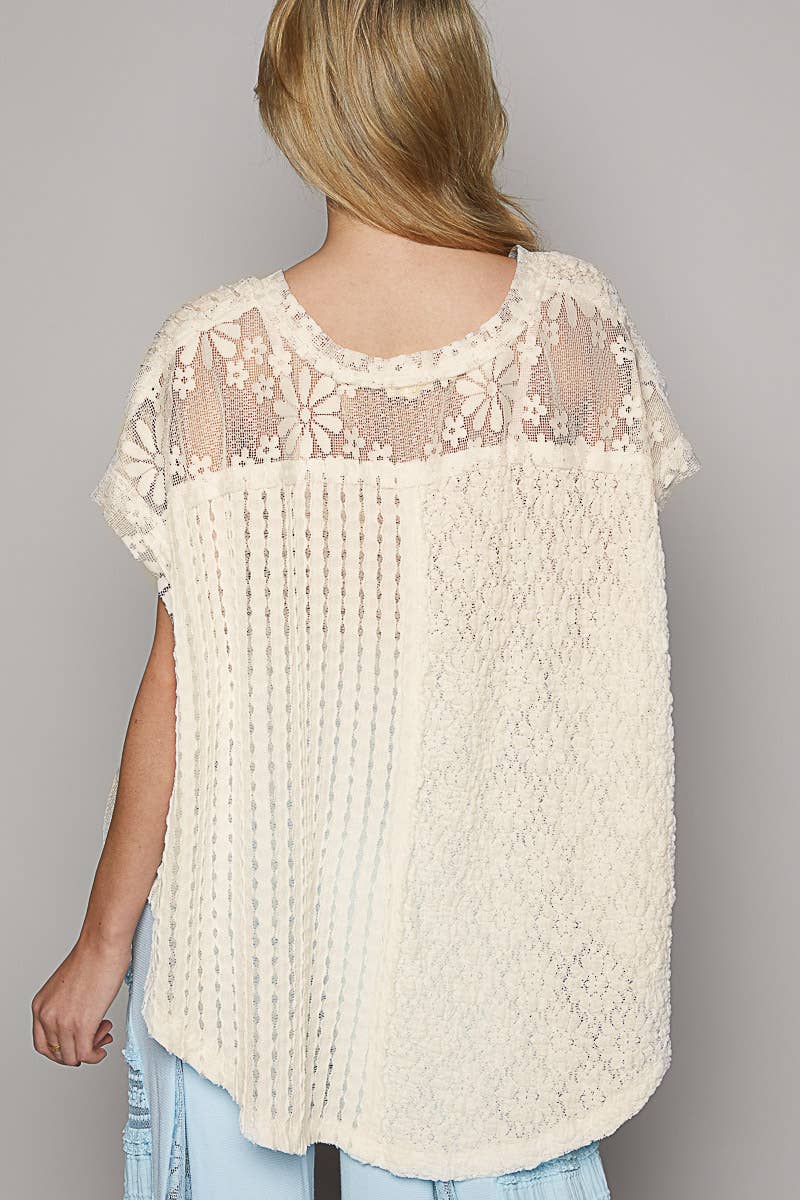 Oversized Lace Woven Top - Cream