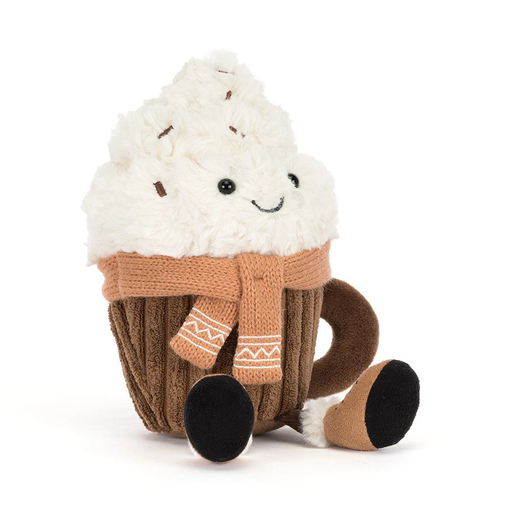 Jellycat Amuseables Scarffles Hot Chocolate plush with scarf and boots