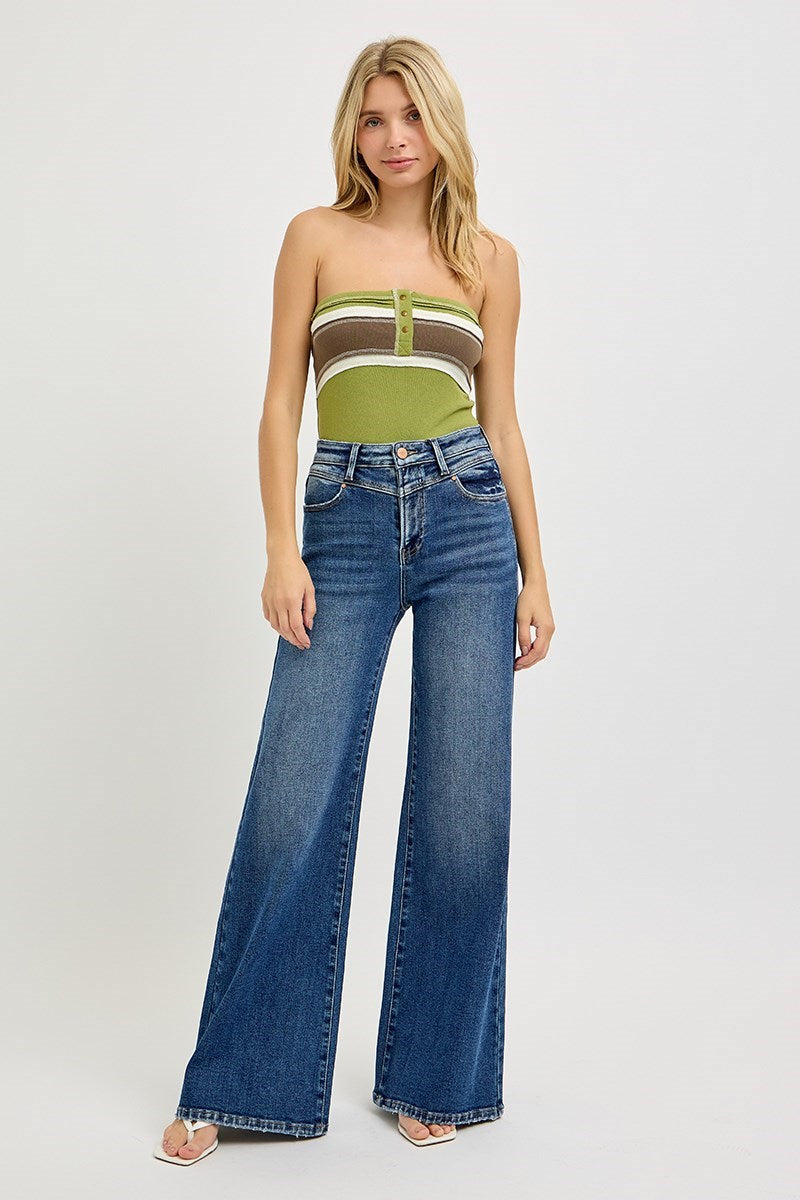 Front Yoke High Rise Wide Leg Jeans