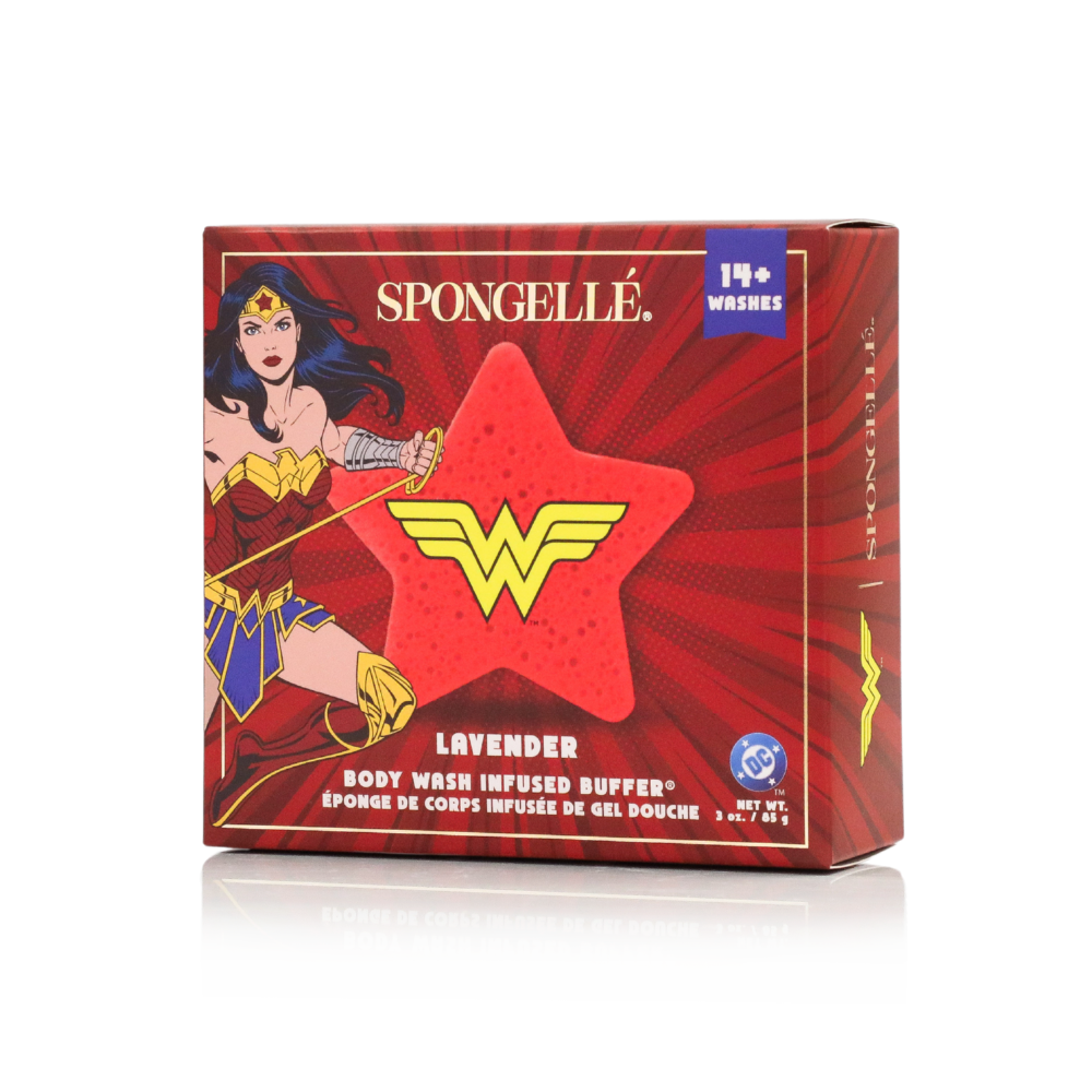 Spongellé Wonder Woman Lavender body buffer, alternate view
