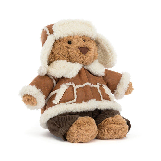 Jellycat Bartholomew Bear 'Alpine' teddy bear in winter outfit