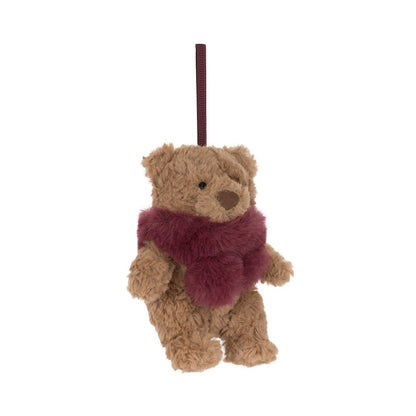 Jellycat Bartholomew Bear Winter Warmer Christmas ornament with red scarf