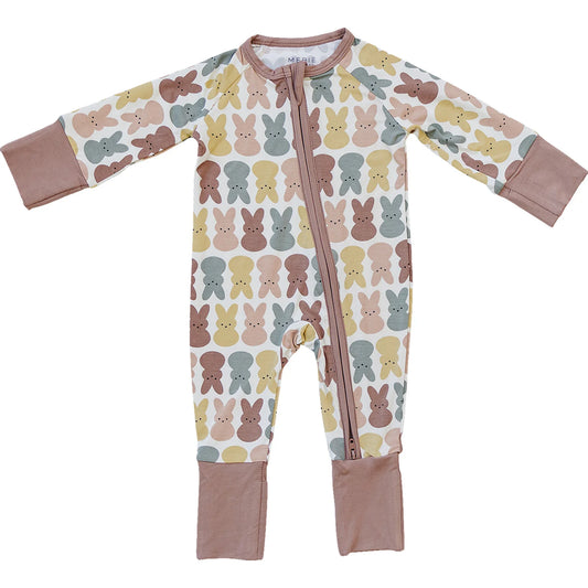 Dusty Rose Bunny Bamboo Zipper Onesie