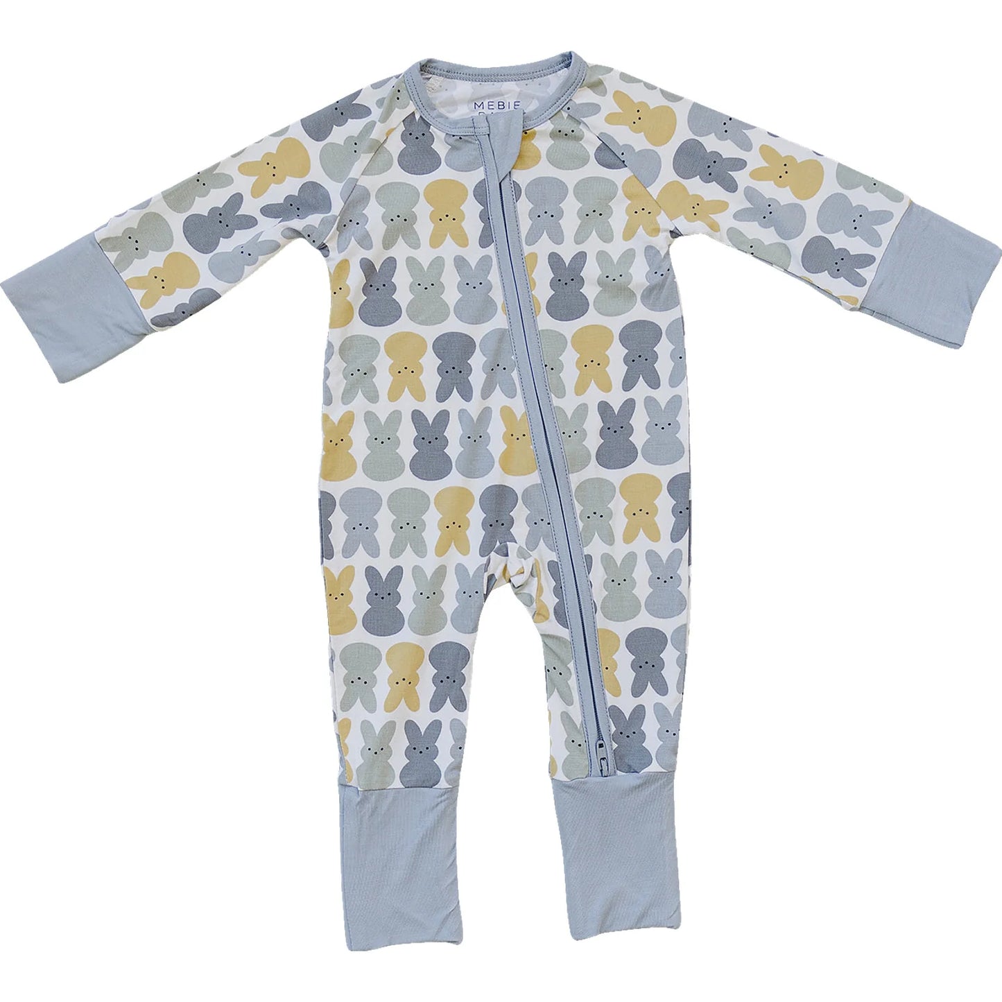 Dusty Blue Bunny Bamboo Zipper Onesie