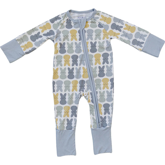 Dusty Blue Bunny Bamboo Zipper Onesie