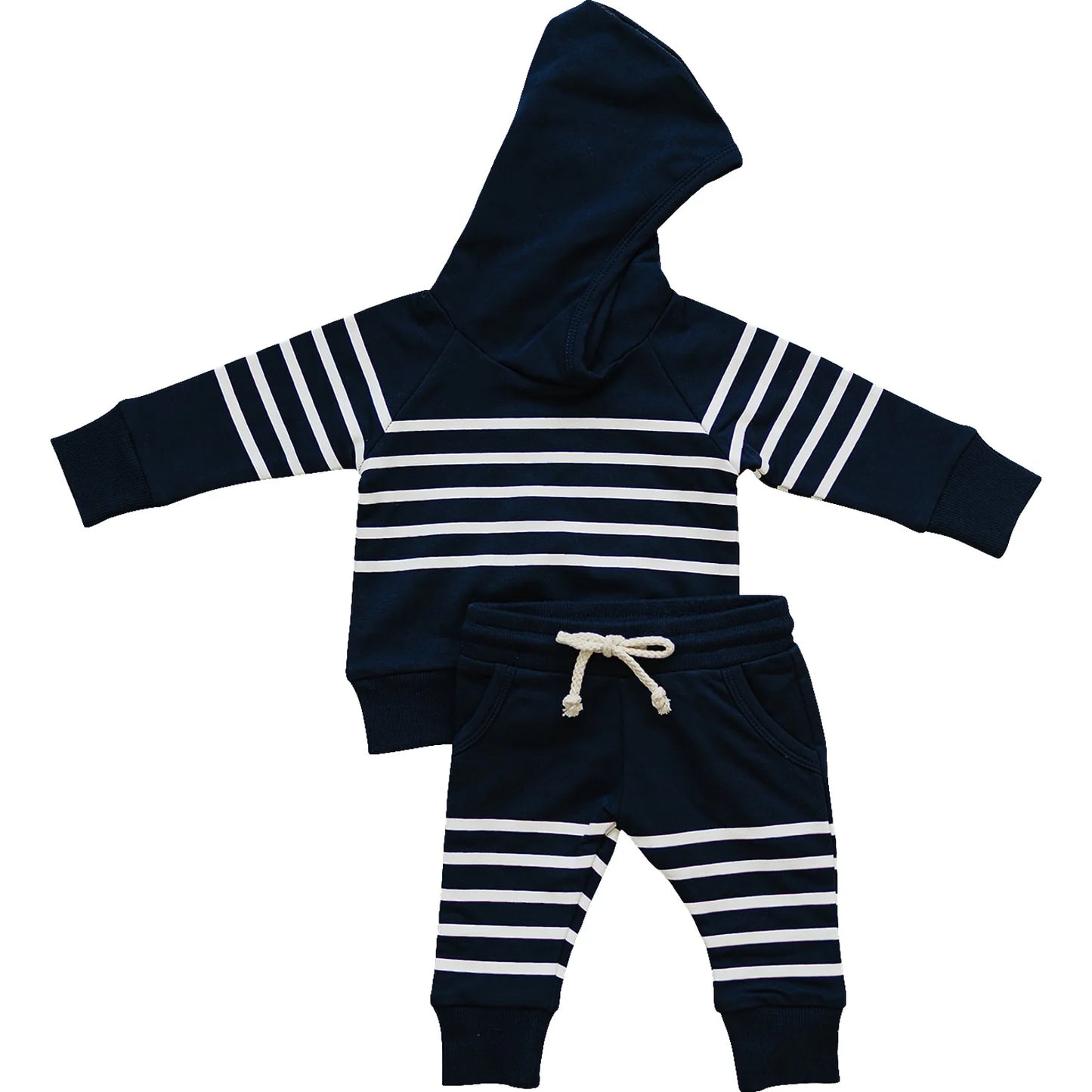 Navy Stripes French Terry Hooded Set