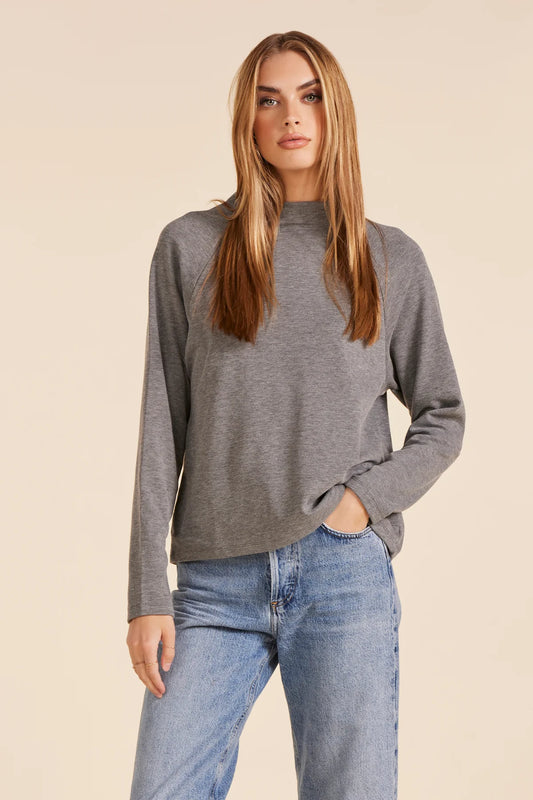 Raglan Mock Neck Top - Charcoal