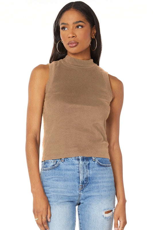 Turtleneck Sleeveless Top - Hazelnut