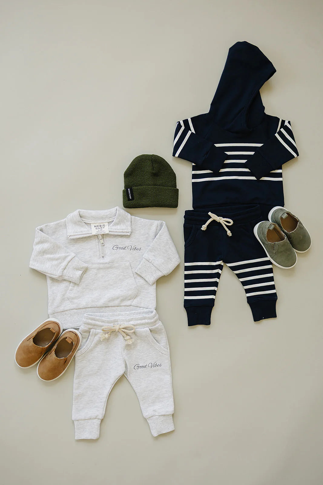 Navy Stripes French Terry Hooded Set