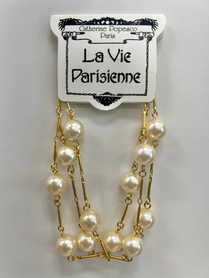 Triple Strand of Pearls Gold Bracelet