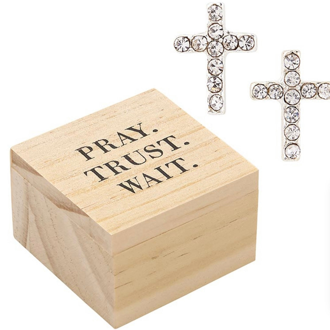 Pray Trust Wait Treasure Box Earrings