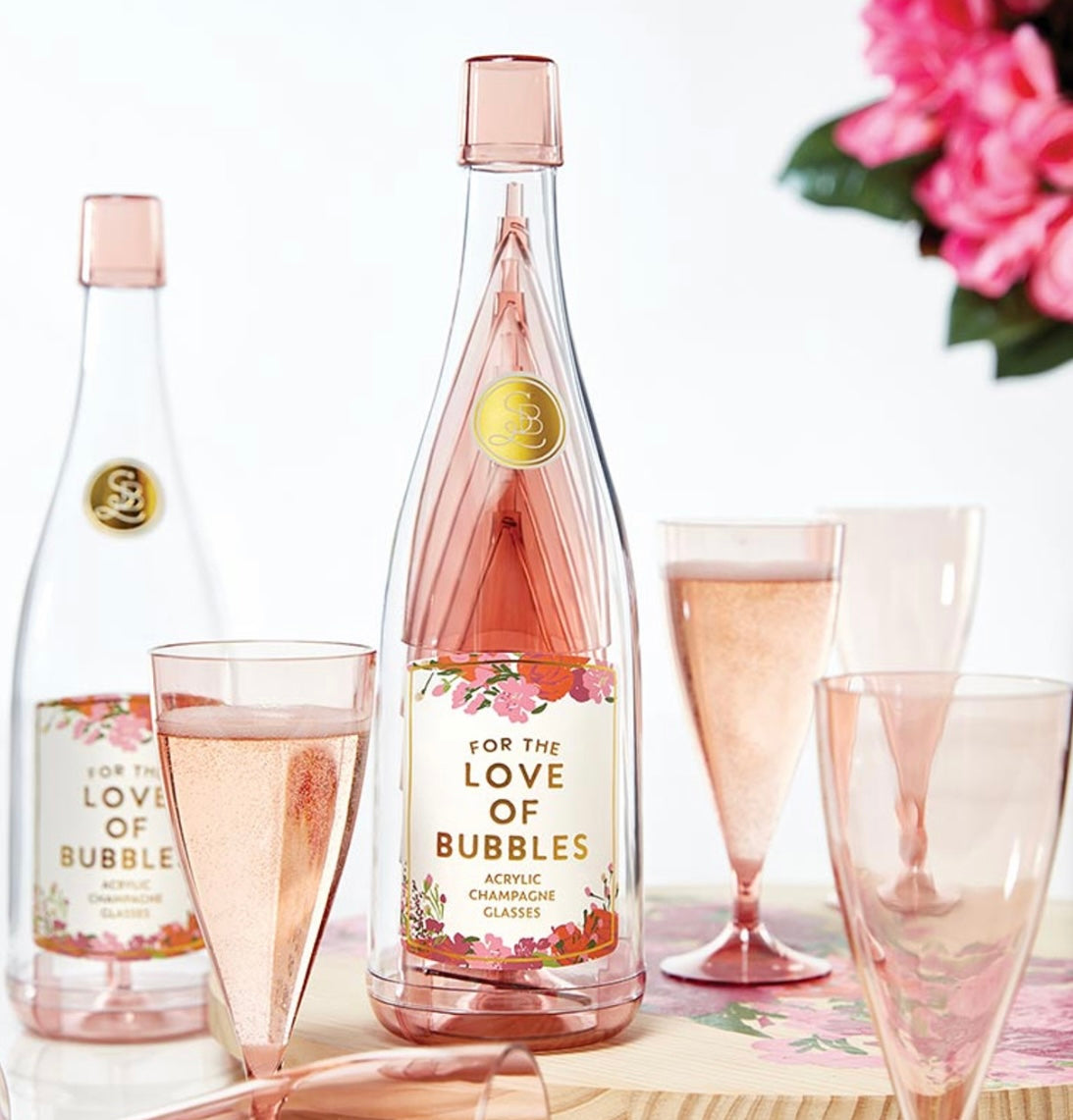 For the Love of Bubbles - Acrylic Champagne Bottle & Glasses Set