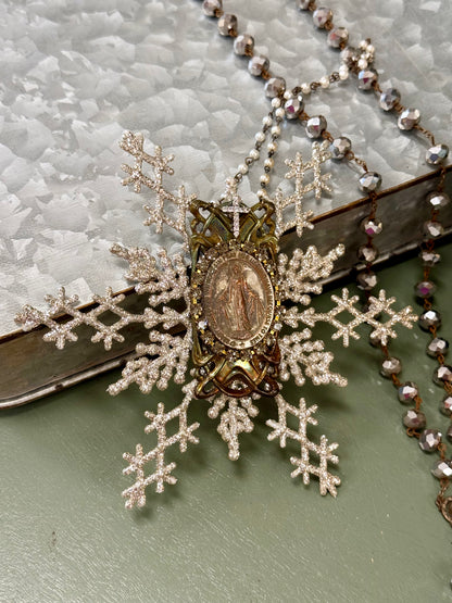 Large Gilded Miraculous Medal Snowflake Ornament