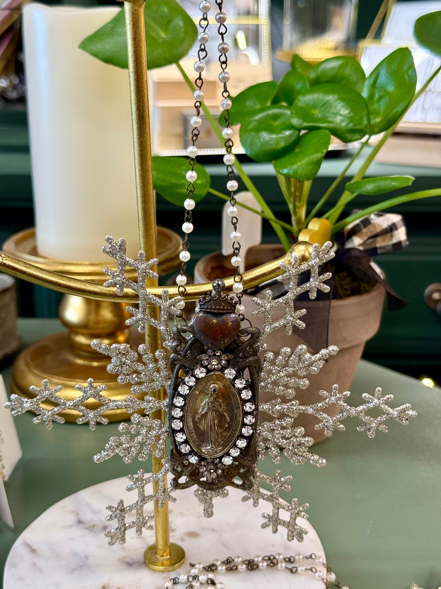 Large Gilded Miraculous Medal Snowflake Ornament