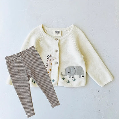 Animal Safari Embroidered Cardigan Sweater & Legging Set