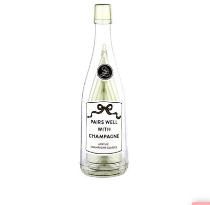 Pairs Well Acrylic Bottle with Champagne Glasses