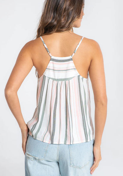 Lovestitch Off White Striped Racerback Button Down Cami