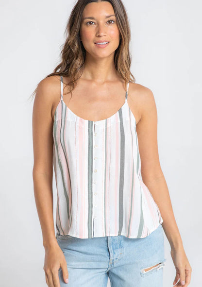 Lovestitch Off White Striped Racerback Button Down Cami