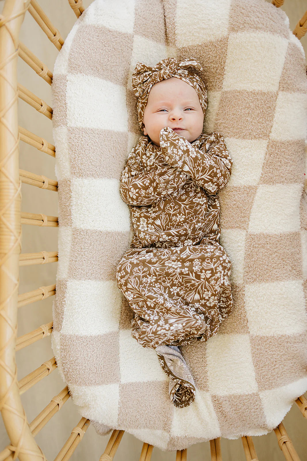 Floral Ribbed Brown Bamboo Knot Gown